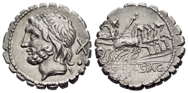 L. Cornelius Scipius Asiaticus. Denarius serratus circa 106, AR 17.60 mm., 3.82 ...