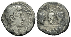 Octavian as Augustus, 27 BC – 14 AD C. Marius C F Tro. Plated denarius Rome 13 BC - From the collection of a Mentor.