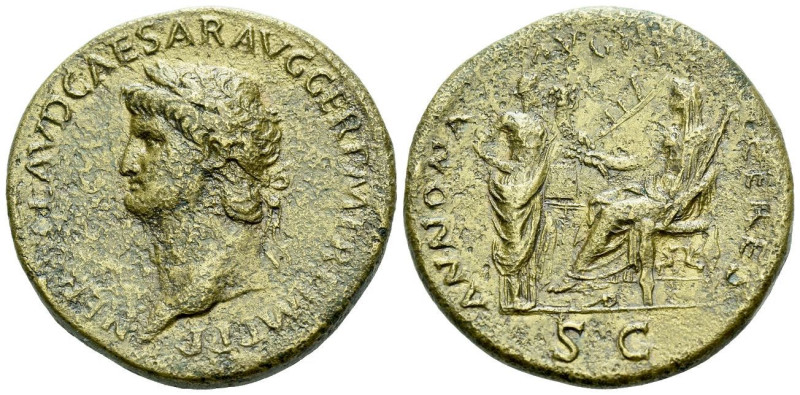 Nero, 54-68 Sestertius Lugdunum circa 65, Æ 35.00 mm., 26.52 g.
Laureate head l...