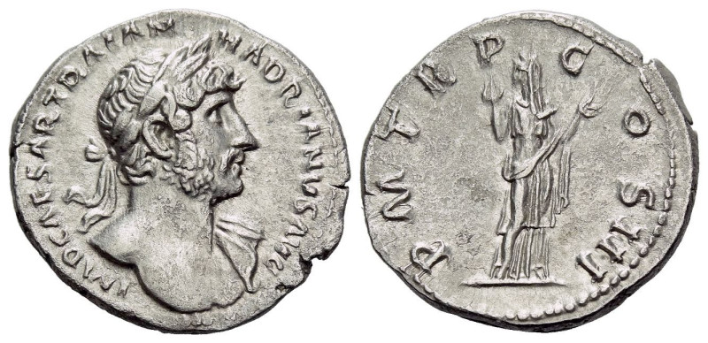 Hadrian, 117-138 Denarius Rome circa 119-120, AR 19.00 mm., 3.20 g.
Laureate bu...