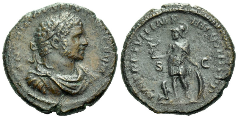 Caracalla, 198-217 As Rome 214, Æ 25.00 mm., 11.71 g.
Laureate, draped and cuir...