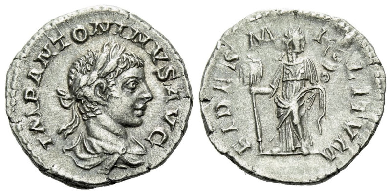 Elagabalus, 218-222 Denarius Rome circa 218-222, AR 18.00 mm., 3.03 g.
Laureate...