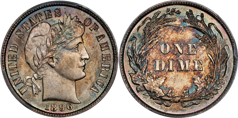 1896 Barber Dime. MS-64 (PCGS).

PCGS# 4809. NGC ID: 23DY.