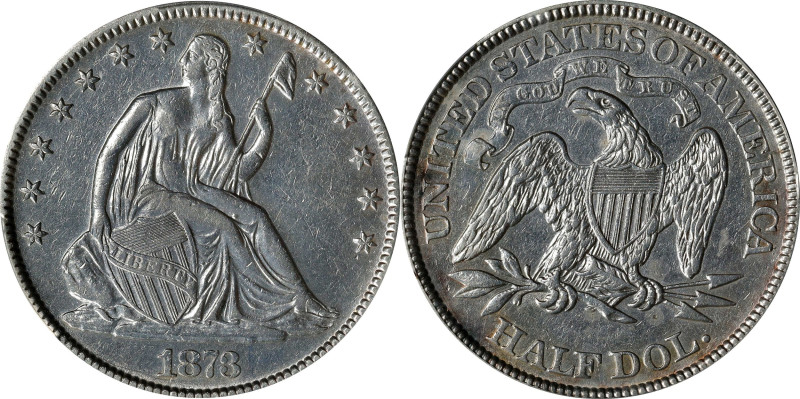 1873 Liberty Seated Half Dollar. No Arrows. Close 3. EF Details--Cleaned (PCGS)....