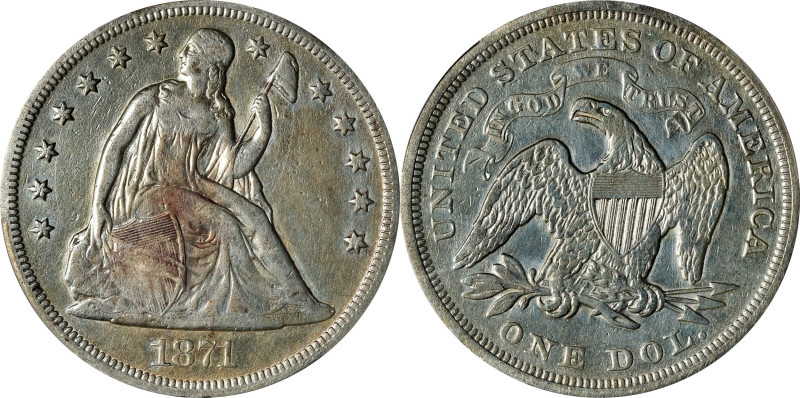 1871 Liberty Seated Silver Dollar. VF Details--Cleaned (PCGS).

PCGS# 6966. NG...