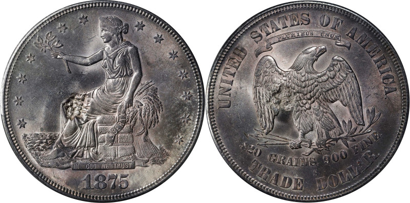 1875-S Trade Dollar. Type I/I. Chop Mark. Unc Details--Questionable Color (PCGS)...