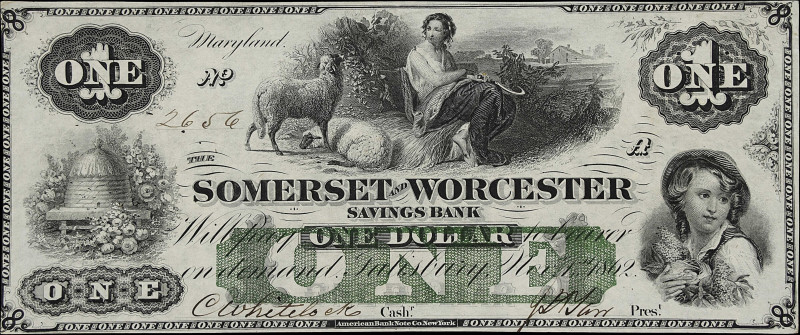 Salisbury, Maryland. Somerset & Worcester Savings Bank. 1862 $1. Choice About Un...