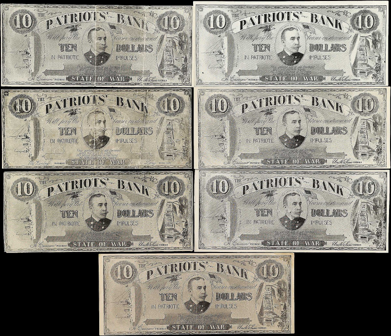 Lot of (7) Advertising Notes. Patriots' Bank $10. Fine to Extremely Fine.

Dam...