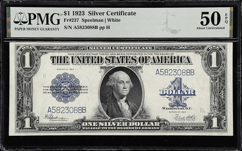 Fr. 237. 1923 $1 Silver Certificate. PMG About Uncirculated 50 EPQ.

Estimate:...