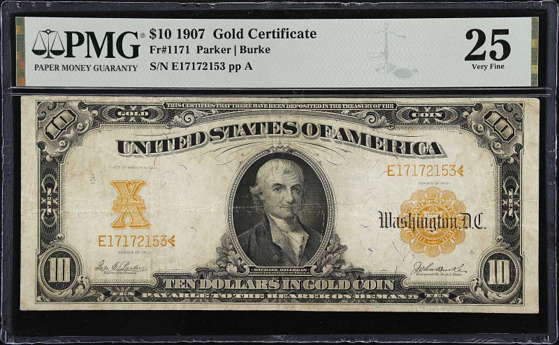 Fr. 1171. 1907 $10 Gold Certificate. PMG Very Fine 25.

Estimate: $250.00- $35...