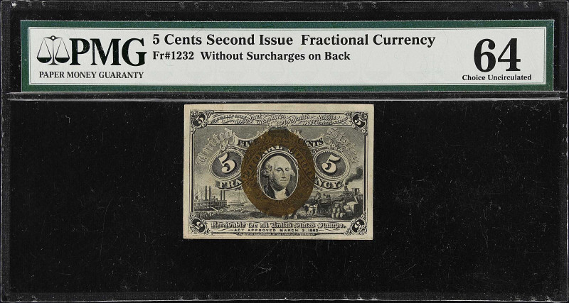 Fr. 1232. 5 Cents. Second Issue. PMG Choice Uncirculated 64.

Estimate: $100.0...