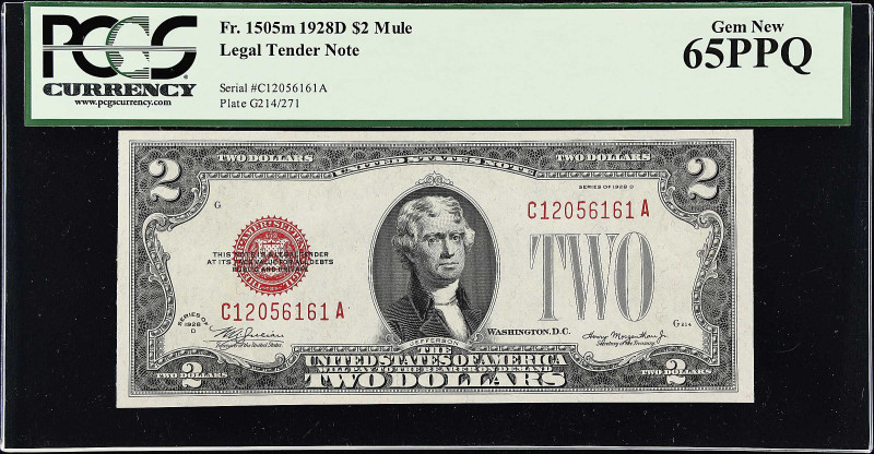 Fr. 1505m. 1928D $2 Legal Tender Mule Note. PCGS Currency Gem New 65 PPQ.

Est...