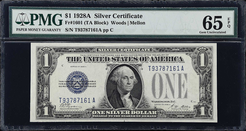 Fr. 1601. 1928A $1 Silver Certificate. PMG Gem Uncirculated 65 EPQ.

Estimate:...