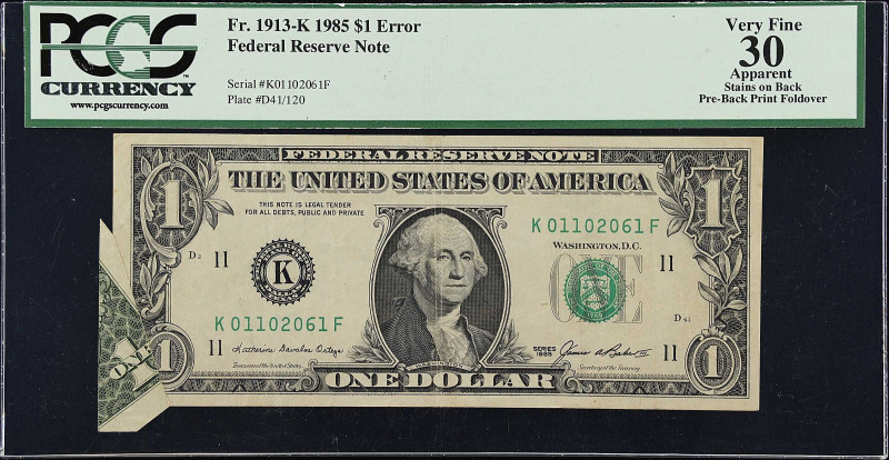 Fr. 1913-K. 1985 $1 Federal Reserve Note. Dallas. PCGS Currency Very Fine 30 App...