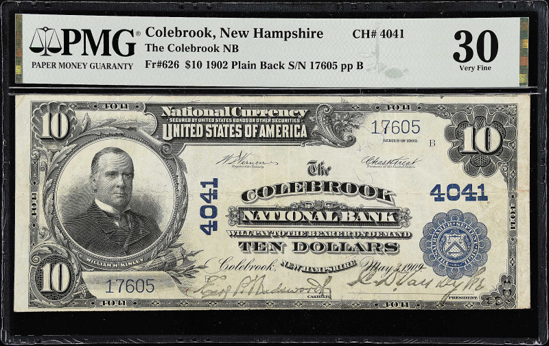 Colebrook, New Hampshire. $10 1902 Plain Back. Fr. 626. The Colebrook NB. Charte...