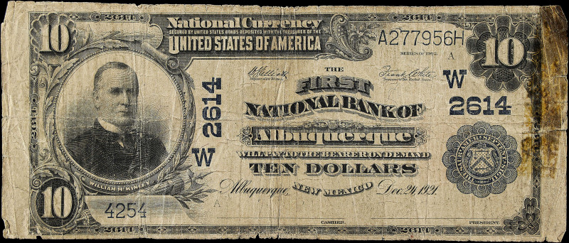 Albuquerque, New Mexico. $10 1902 Plain Back. Fr. 634. The First NB. Charter #26...