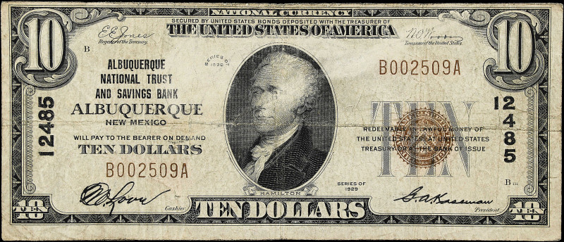 Albuquerque, New Mexico. $10 1929 Ty. 1. Fr. 1801-1. Albuquerque National Trust ...