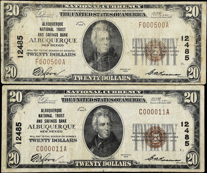 Lot of (2) Albuquerque, New Mexico. $20 1929 Ty. 1. Fr. 1802-1. Albuquerque NB. ...