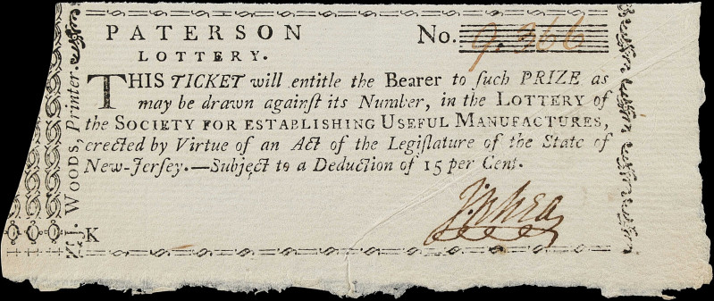 Patterson, New Jersey. Patterson Lottery of the Society for the Establishing Use...