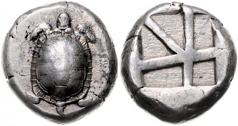 Griechen - Aegina Stater 404-375 v. Chr. Landschildkröte, Rs: geteiltes Quadratu...