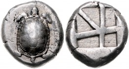 Griechen - Aegina Stater 404-375 v. Chr. Landschildkröte, Rs: geteiltes Quadratum Incunsum Sear G2600. 
12,21g ss