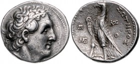 Griechen - Ägypten Ptolemaios II. Philadelphos 285-246 Tetradrachme 249/248 v. Chr. Portrait von Ptolemäus I mit Diadem n.r., Rs: Adler auf Blitzbünde...