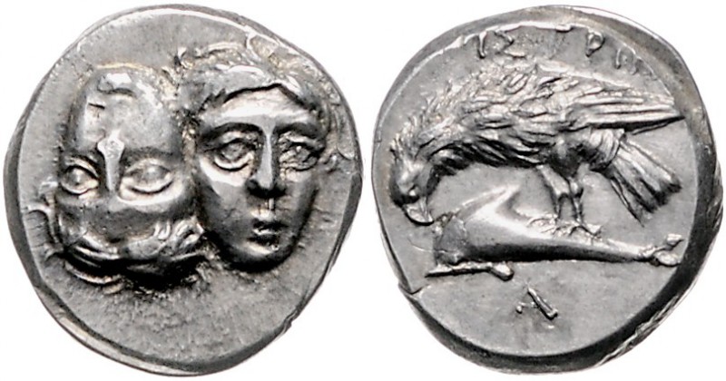 Griechen - Istros Drachme 4. Jh. v.Chr. 2 Jünglingsköpfe, Rs: Adler auf Delphin ...