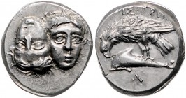 Griechen - Istros Drachme 4. Jh. v.Chr. 2 Jünglingsköpfe, Rs: Adler auf Delphin Sear G1669. 
5,83g ss+