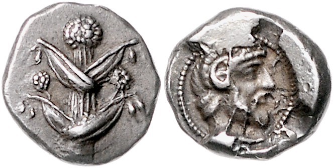 Griechen - Kyrenaika - Kyrene Drachme 450-420 v.Chr. Silphionstaude, Rs: Büste d...