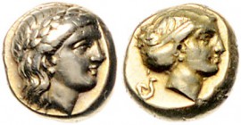 Griechen - Lesbos - Mytilene Elektron-Hekte 377-326 v. Chr. Apollon, Rs. Artemis Bodenstedt 100. 
2,54g ss-vz