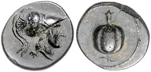 Griechen - Pamphylien - Side Bronze 300-200 v.Chr. (12mm) Büste der Athene mit k...