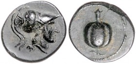Griechen - Pamphylien - Side Bronze 300-200 v.Chr. (12mm) Büste der Athene mit korinthischem Helm n.r., Rs: Granatapfel SNG Aulock 4804. SNG Cop. 387....