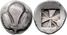 Griechen - Sicilia - Selinos Didrachme 540-515 v.Chr. Selinisches Blatt, Rs: geteiltes Quadratum Incusum Arnold-Biucchi 29. SNG ANS 673. 
9,05g, ausg...