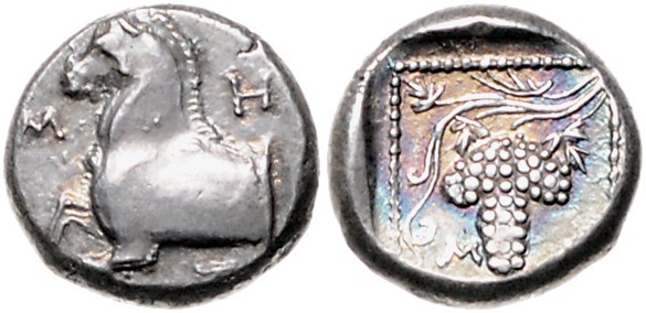 Griechen - Thrakien - Maroneia Triobol 400-385 v.Chr. MH, Vorderteil eines Pferd...
