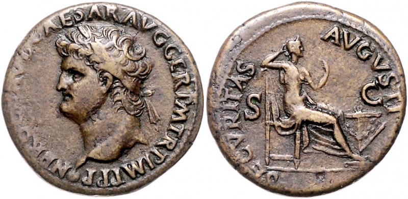 Rom - Kaiserzeit Nero 54-68 Dupondius Lugdunum Büste mit Lorbeerkranz n.l., Rs: ...