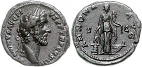 Rom - Kaiserzeit Antoninus Pius für Faustina II. 138-161 As 145-147 n.Chr. Kaiserportrait, Rs. Roma RIC 597. 
12,96g ss