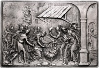 Augsburg - Stadt Silbergussplakette Ende 16./Anfang 17. Jh. Anbetung der Hirten" nach Giovanni Bernardi da Castelbolognese (1456-1553), rechts unten P...