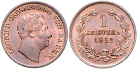 Baden Leopold 1830-1852 1 Kreuzer 1852 AKS 107. Jg. 44c. 
 f.st