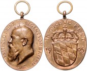 Bayern Prinzregent Luitpold 1886-1912 Lot von 3 Stücken: Bronzemedaille 1905 IN TREUE FEST" (32,1x38,2mm 21,9g), Bronzemedaille 1905 "AM 70. JAHRESTAG...