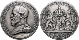 Bayern Ludwig III. 1913-1918 Steckmedaille o.J. versilbert Bayernthaler" (v. R. Klein), mit 30 kolorierten, zusammenhängenden Papiereinlagen mit Motiv...