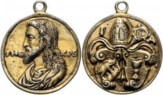 Bayern - Ebersberg, Abtei Johann II. Schmauser 1584-1590 Silbermedaille o.J. altvergoldet (unsign.) Christusbüste nach links zwischen IHS-XPS / Doppel...