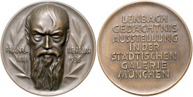 Bayern - München Bronzemedaille 1936 a.d. 100. Geburtstag des deutschen Malers Franz Lenbach 1836-1904, i.Rd: C. POELLATH SCHROBENHAUSEN 
38,4mm 31,2...