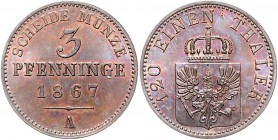 Brandenburg in den Marken - Preussen Wilhelm I. 1861-1888 3 Pfennige 1867 A AKS 106. Jg. 52. 
 st