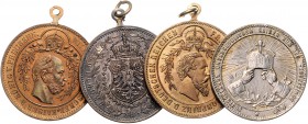 Brandenburg in den Marken - Preussen Wilhelm I. 1861-1888 Lot von 4 Stücken: Bronzemedaille 1888 Zur Erinnerung an den Tod Kaiser Wilhelms I. am 9. Mä...