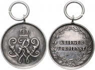 Brandenburg in den Marken - Preussen Wilhelm II. 1888-1918 Silbermedaille o.J. Krieger-Verdienstmedaille, verliehen 1892-1919 OEK 1894. 
m. Orig.Öse ...
