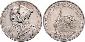 Brandenburg in den Marken - Preussen Wilhelm II. 1888-1918 Silbermedaille 1902 (v. Lauer) a.d. Amerikareise von Prinz Heinrich, i.Rd: SILBER 0,990 Slg...