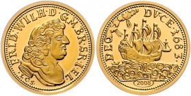 Brandenburg in den Marken - Preussen Prägungen Goldmedaille 2008 Nachprägung eines Guineadukaten 1683 
2,05g PP