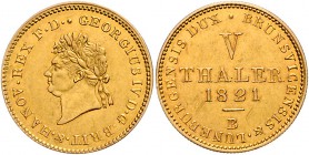 Braunschweig und Lüneburg - Hannover, ab 1762 Königreich Georg IV. 1820-1830 5 Taler Gold 1821 B Friedb. 1159. Schlumb. 367. D./S. 90. 
 f.vz