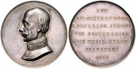 Frankfurt - Stadt Silbermedaille 1849 (v. Zollmann) a.d. Abreise des Reichsverwesers Erzherzog Johann Slg. Mont. 2651. 
39,6mm 30,6g f.st