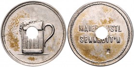 Frankfurt - Stadt Messingmarke o.J. versilbert Meier-Gustl Sennhütt´n / Glas Bier Menzel 4275 vgl.. 
m.Originallochung 22,6mm 4,0g sehr selten ss-vz...